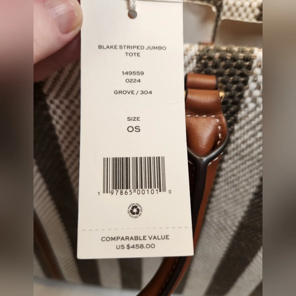 Tory Burch Blake Jumbo Striped Tote Grove Green - Picture 7 of 14